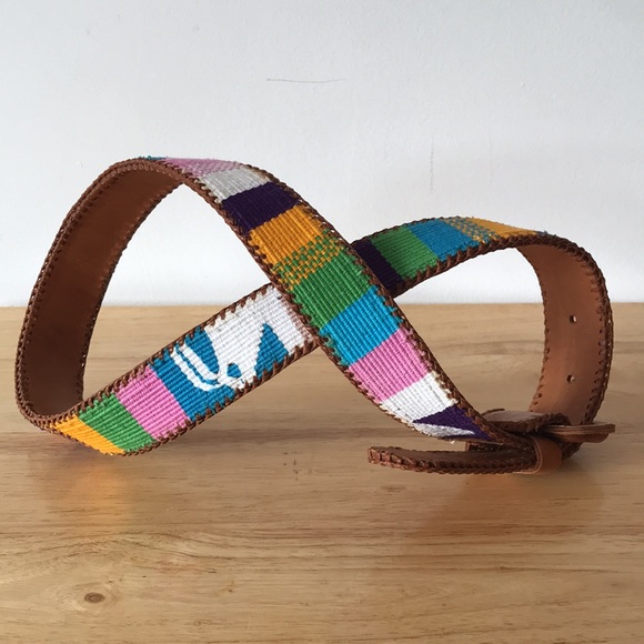 Colorful Guatemalan Woven Leather Vintage Belt - Picture 3 of 10